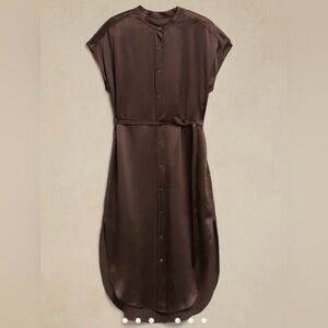 Banana Republic Women XS Brown Serenade 100% Silk Shirt Dress Midi Belted $250